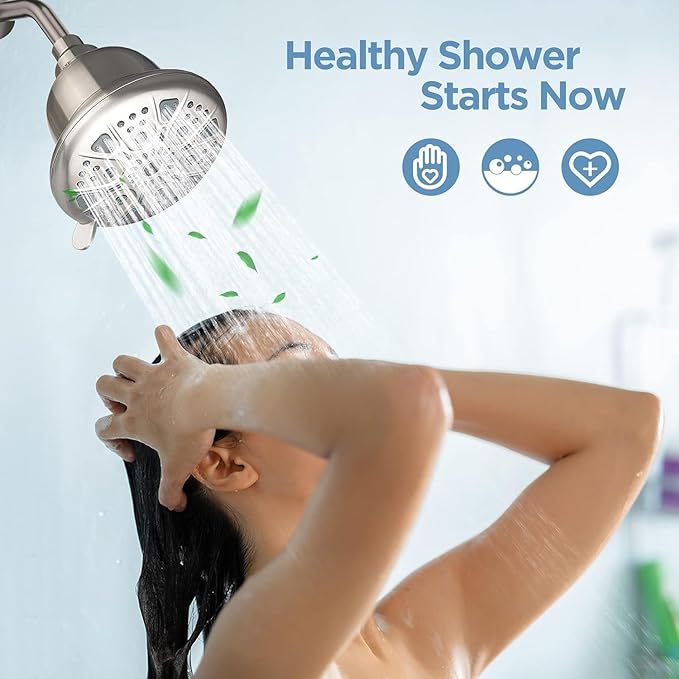 Filtered Shower Head with Upgraded Activated Carbon Filter - High Pressure Shower Head with Hard Water Softener - 7 Settings Bathroom Rain Showerhead to Remove Chlorine and Heavy Metals