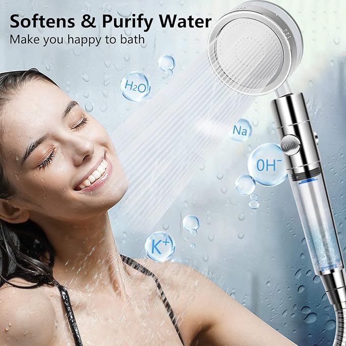 Spray Shower Head Filter with Mineral Beads, Hydro High Pressure Handheld Turbo Shower Head Filter for Hard Water, Reduces Dry Itchy Skin & Hair Loss, 2.95in Set of 6 Replacement PP-Cotton Filters