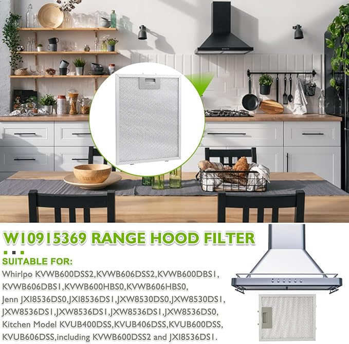 W10915369 Range Hood Filter replacement 5 Layer Aluminum Mesh Hood Grease Filter Fit for Whirlp Kitchen Exhaust Fan Jenn Air Kitchen Aid(1 Pack)