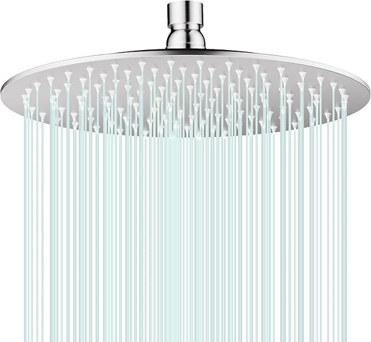 All Metal Rain Shower Head - Heavy Duty Stainless Steel, Easy Install, High Water Flow, Ultra-Thin Modern Design for Bathroom (Brushed Nickel, 10）BNW0088