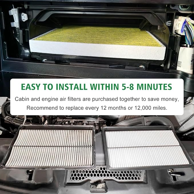 2PCS Cabin Engine Air Filter JM802 JM726A Kits Fits for MDX 3.5L 2022-2025, Pilot 3.5L 2023-2025, Replacement for CF11182, 80292-TF0-G01, 1722061AA00