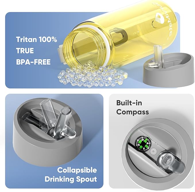 SurviMate 5-Stage 0.01μm Ultra-Filtration Filtered Water Bottle, BPA-Free Material, NSF/ANSI 42&372 Certified, Portable Water Filter Bottle for Survival, Camping, Hiking, and Emergency Use