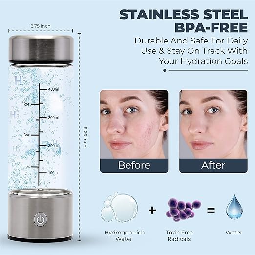 Flow Essence Hydrogen Water Bottle – Portable Molecular Hydrogen Generator with USB Charger – Wellness Hydration Solution for Home, Office & Travel