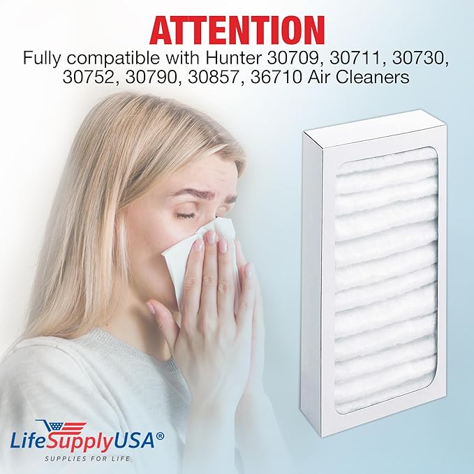 LifeSupplyUSA True HEPA Filter Replacement Compatible with Hunter 30963, 30709, 30711, 30730, 30752, 30790, 30857, 36710 Air Purifier