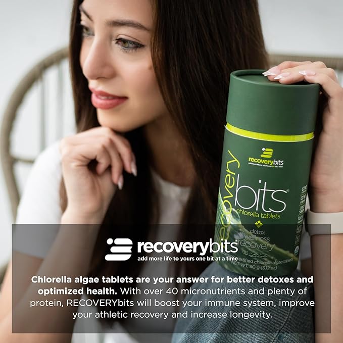 RECOVERYbits - Organic Chlorella Tablets - Plant-Based Algae Superfood - Chlorophyll - Cracked Cell Wall - Energy - Immune System - Detox - Keto - Vegan - Non-GMO - Large Canister - 1000 Tablets
