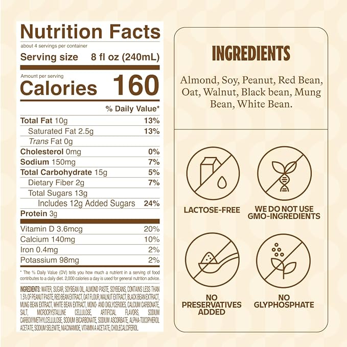 Vinamilk 9 Nutz Creamy Blend | Pack 6 | Oat Almond Walnut + Whole Soy Beans, Plant Based Milk, 33.8 Fl Oz Each, Light Sweet, Shelf Stable - Lactose Free, Dairy Free, Glyphosate Free