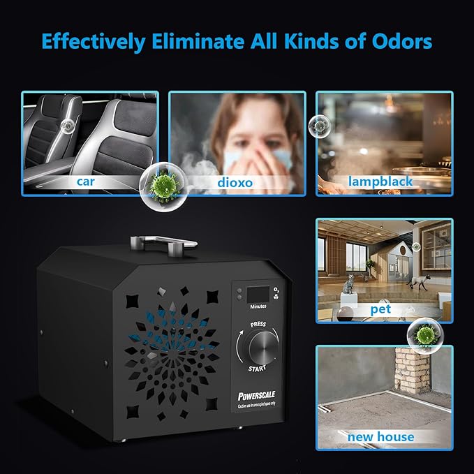 Commercial Ozone Generator 150,000mg/h O3 Intelligent Control Industrial Ozone Machine Odor Removal Air Purifier Sterilization Large Homes Offices Ozone Odor Eliminator 16,000sq.ft. Black
