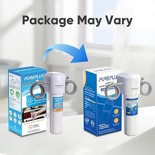 PUREPLUS Under Sink Water Filter, 22000 Gallons, 99.99% Chlorine Reduction, NSF/ANSI 42 Certified,Removes Heavy Metals,Chlorine, Direct Connect Under Counter Water Filtration System
