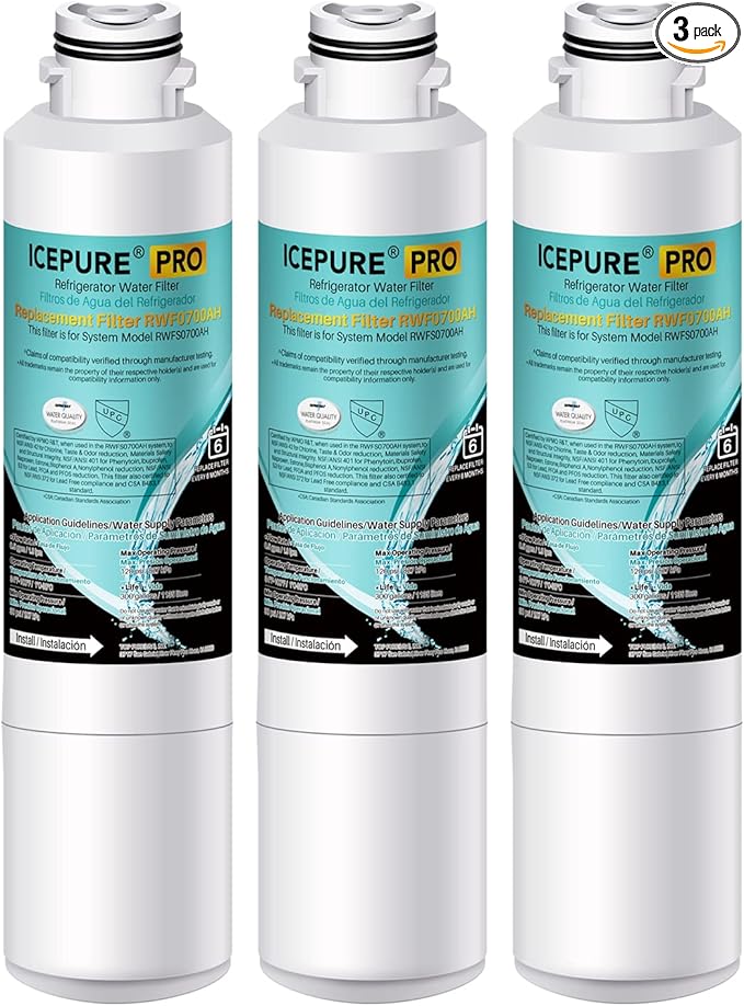 ICEPURE PRO DA29-00020B NSF401&473&53 Samsung Refrigerator Water Filter, Replacement for DA29-00020B-1, DA29-00020A/B, HAF-CIN/EXP, RF25HMEDBSR, RF28HMEDBSR, RS25J500DSR, More Models, 3PACK