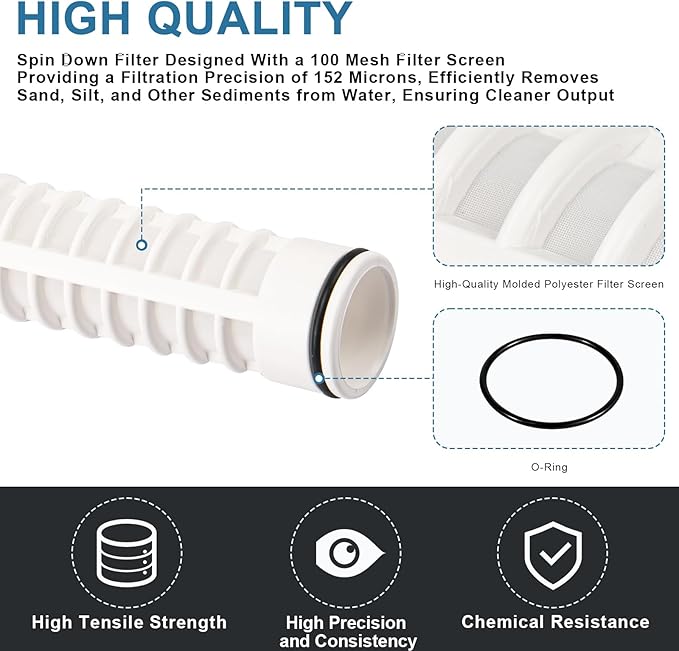 Replacement 1-1/2" 100 Mesh Spin Down Filter Screen FS1-1/2-Re for Rusco & Vu-Flow Filtration System, FS1 1/2-100 Water Filter Element Effectively Filters Sand and Silt, Well Pump Filter Screen-2 PACK