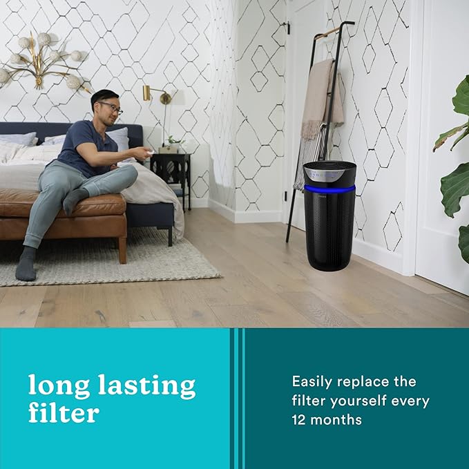 Homedics 5-in-1 UV-C Air Purifier - 360-Degree HEPA Filter for 1,659 Sq Ft, Extra Large Air Purifiers for Bedroom and Home, Essential Oil Pads, Built-In Timer, 5 Speed Settings for Large Rooms, Black