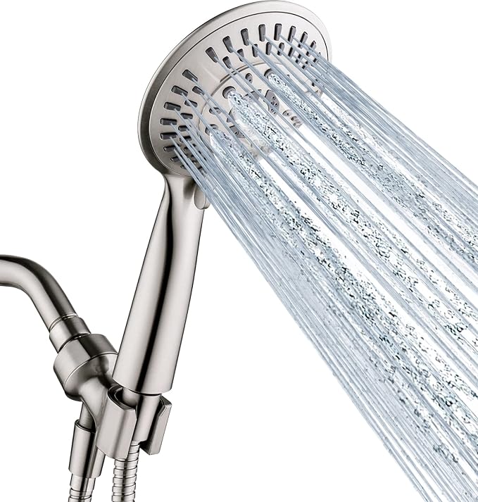 BRIGHT SHOWERS 9 Spray Settings Shower Head with Handheld High Pressure Brushed Nickel Hand Held Showerhead with 60 Inch Stainless Steel Hose and Adjustable Overhead Bracket