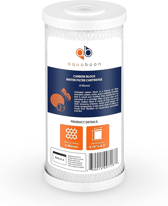 Aquaboon 5 Micron 10 x 4.5 Whole House Water Filters Cartridges Replacement Set of Carbon & Sediment Filters Compatible with FXHTC, DGD-5005, 2 Pack