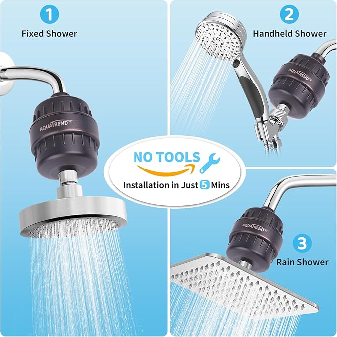25 Stage Shower Head Filter for Hard Water, Shower Water Filter for Removing Chlorine and Fluoride, High Output Hard Water Shower Filter Improves on Skin Hair Nails, Bronze
