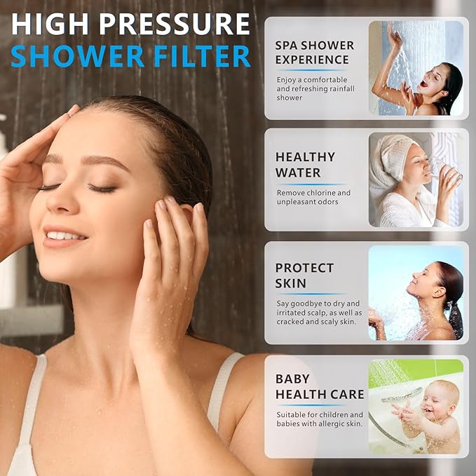 Voolan Filtered Shower Head Set, High Pressure Rain Shower with Handheld Showerhead Combo, Self-adhesive Holder/59" Hose, 20 Stage Filter Removes Chlorine and Harmful Substances (Square,Black)