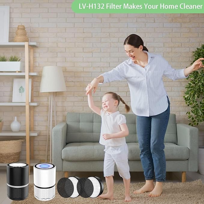 for LEVOIT LV-H132 Replacement Filters, Compatible with Laukowind LV-H132 3-in-1 Nylon Pre-Filter, High-Efficiency Activated Carbon True Filters, Part LV-H132-RF, 4 Pack