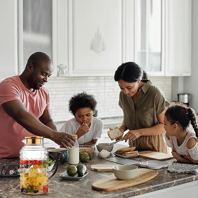 2 Pack 68oz/2L Glass Pitchers with Lids - Borosilicate Heat Resistant, Water Pitcher with Green Handle for Fridge, Iced Tea, Cold Brew & Lemonade - Home Kitchen Essential