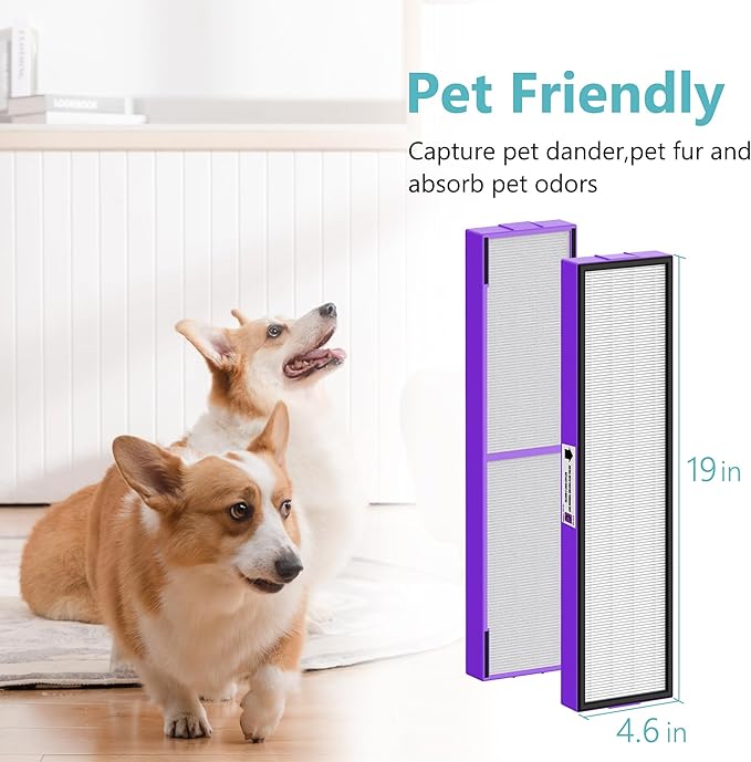 FLT5250PT Replacement Filter for AC5000 AC5000E AC5300B AC5350W AC5350B CDAP5500 BXAP250 AP2800CA Air Cleaner Purifier, 2 Premium Filters with 6 Carbon Pre-Filter, Purple Pet Care Version