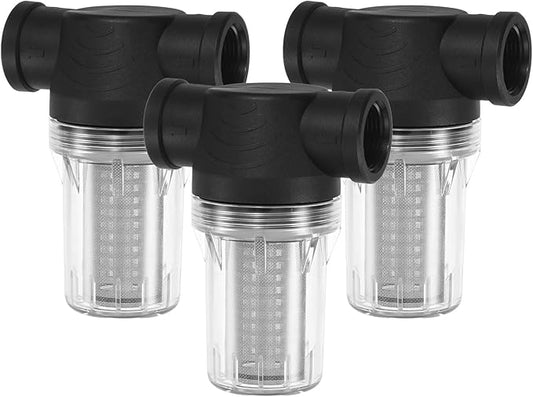 3-Pack Water Pump Strainer with 40 Mesh Stainless Steel Filter Screen, 3/4" Inch Female NPT in-line Strainer for Garden Hose Outdoor RV Water Tank Pressure Washer [Black]