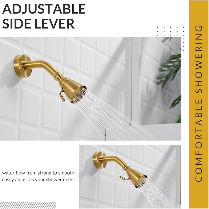 APLusee Brushed Gold Shower Head, High Flow Shower Sprayer with Rotary Joint, Solid Brass