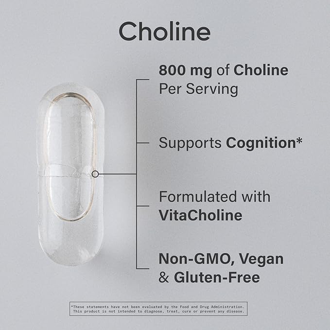 Sports Research® Extra Strength Choline 800 mg - Essential Nutrient Featuring VitaCholine® for Focus Support - Vegan Certified · Non-GMO · Gluten Free - 60 Liquid Capsules