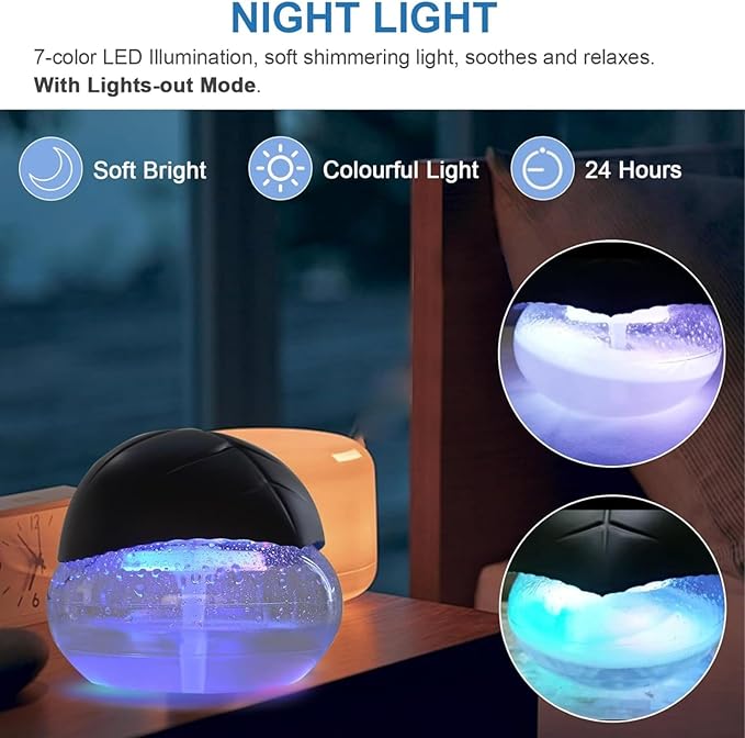 Air Purifier (Black) - Water Filter Air Washer For Home and Office - Essential Oil Aroma Diffuser With LED Night light - Small Air Cleaner For Smoke and Pets (Black)