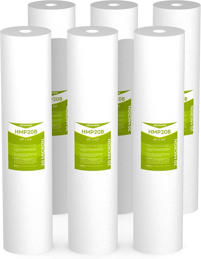 20 Micron Whole House Water Filter Cartridge, Sediment Filters for Well Water, Universal Replacement for Any 20 inch Big Housings - 20" x 4.5" Cartridges - Pack of 6
