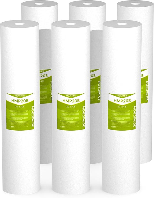 20 Micron Whole House Water Filter Cartridge, Sediment Filters for Well Water, Universal Replacement for Any 20 inch Big Housings - 20" x 4.5" Cartridges - Pack of 6