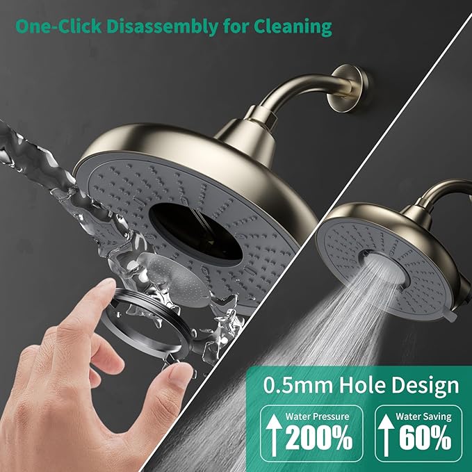 F8 Filtered Shower Head 8 Inch High Pressure 3 Rainfall Spray Modes Shower Head Filter for Hard Water, 99% Remove Chlorine, Harmful Substance, Easily Replace Cartridge, Brushed Nickel