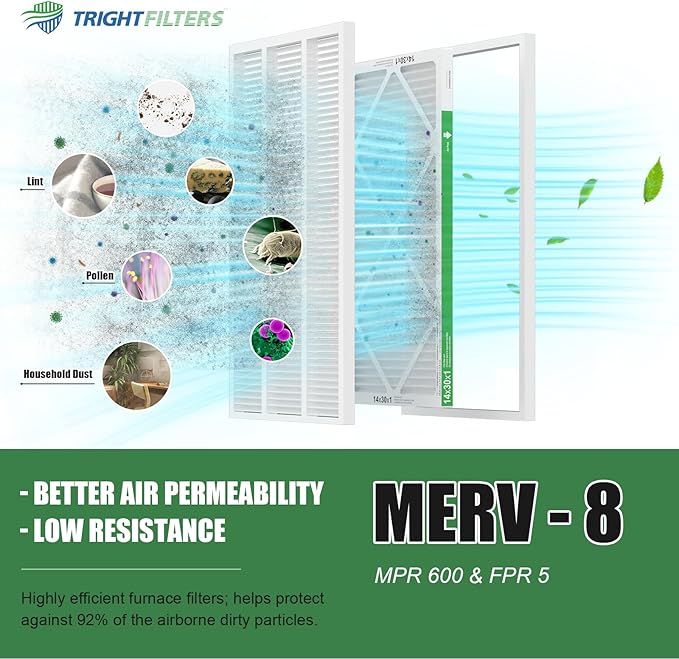 14x30x1 Air Filter 6 Pack, Durable MERV 8 Pleated Home HVAC AC Furnace Filters, Lightweight Compact Air Conditioner Filter Replacement