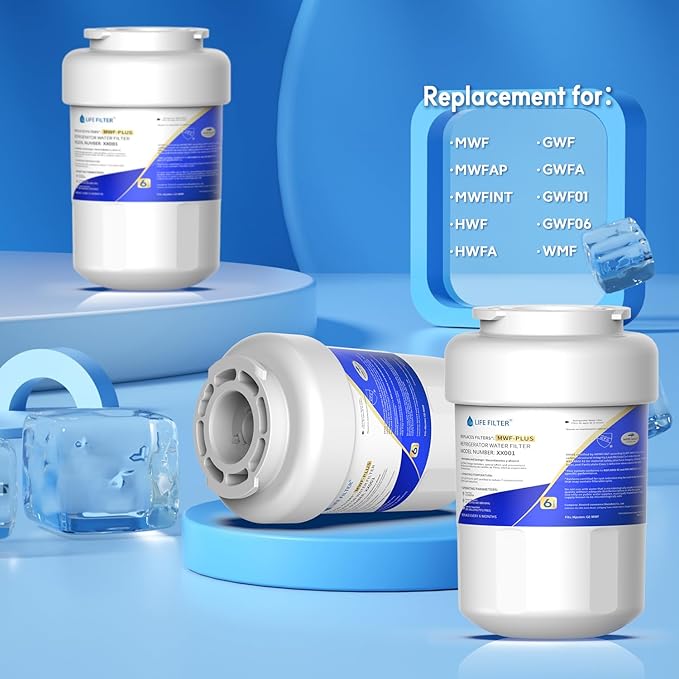 Lifefilter Plus NSF/ANSI 53 Certified Water Filter Compatible with MWF Refrigerator Water Filters, SmartWater MWFP, MWFA, GWF, HDX FMG-1, WFC1201, RWF1060, 197D6321P006, Kenmore 9991, 3 Pack
