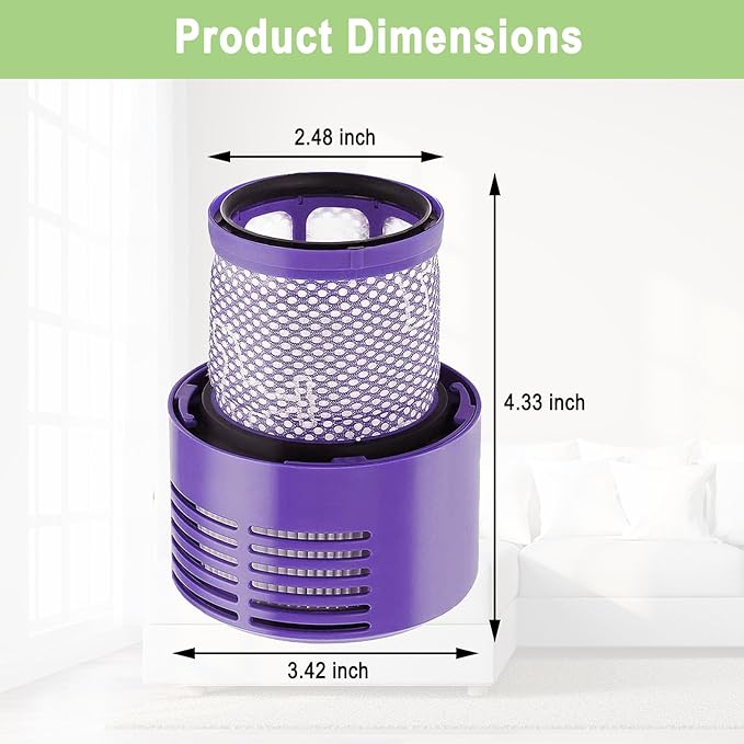 2 Pack V10 Filters Replacement for Dyson Cyclone V10 Absolute, Cyclone V10 Animal, Cyclone V10 Motorhead, Cyclone V10 Total Clean, SV12, Replaces Part # 969082-01