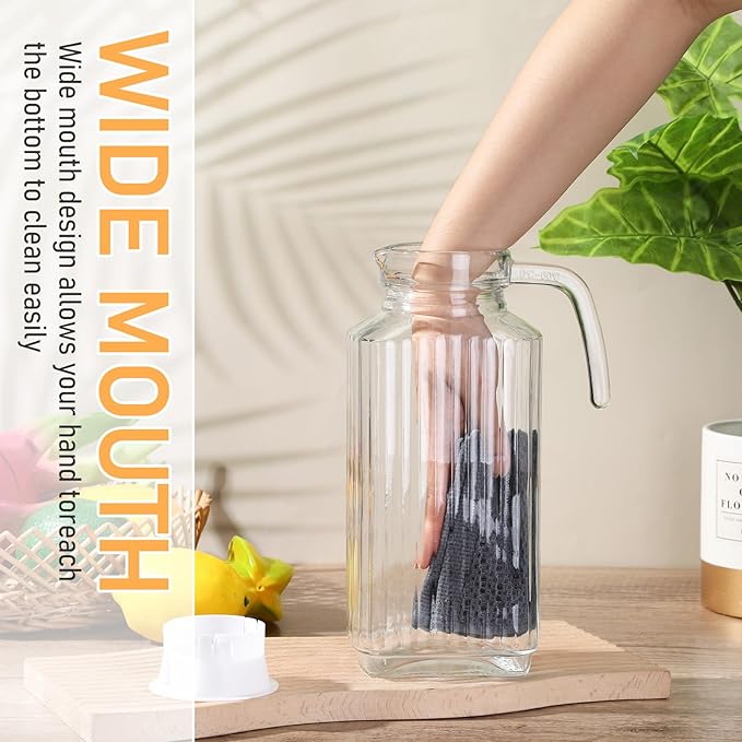 Gejoy 4 Pieces 60 oz Glass Pitcher with Lid Fridge Juice Glass Water Pitcher Beverage Drink Containers Jug for Fridge Iced Tea Lemonade Milk Cocktails Cold