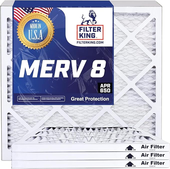 Filter King 20x23x2 Air Filter | 4-PACK | MERV 8 HVAC Pleated A/C Furnace Filters | MADE IN USA | Actual Size: 19.5 x 22.5 x 1.75"