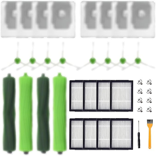 Replacement Parts for irobot Roomba i1+ i7/i7+ i3+ i4+i6+ i8+ J7+/Plus E5 E6 E7,I & E & J Series Vacuum Cleaner Accessories inclue 2 Set Roller Brushes & 8 Filters & 8 Side Brushes & 8 dust Bags