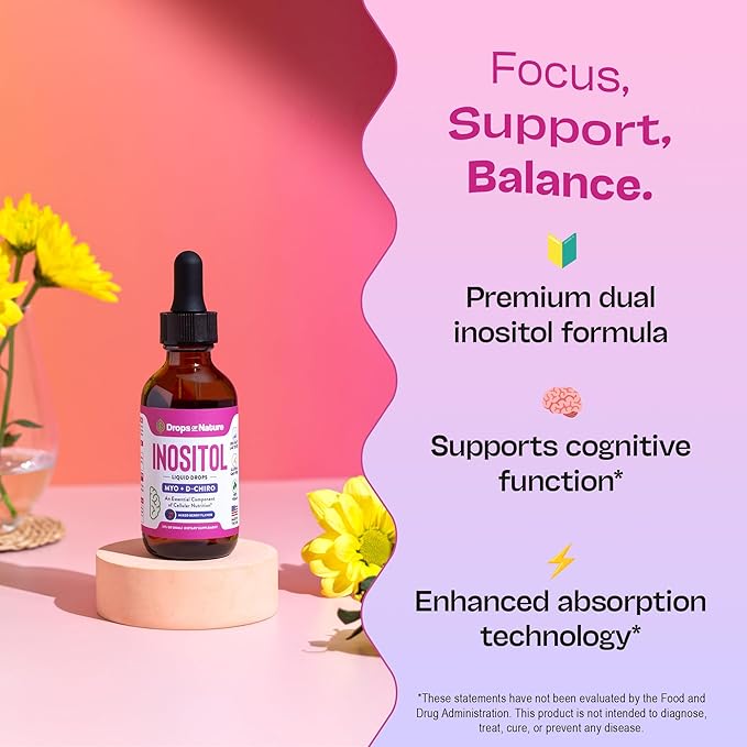 Inositol Liquid Drops Supplement – D Chiro and Myo Inositol Supplement for Women – Vegan, GMO-Free, Easy Liquid Dose – Supports Balance, Clarity, Cellular Health & General Wellness (Mixed Berry, 60mL)
