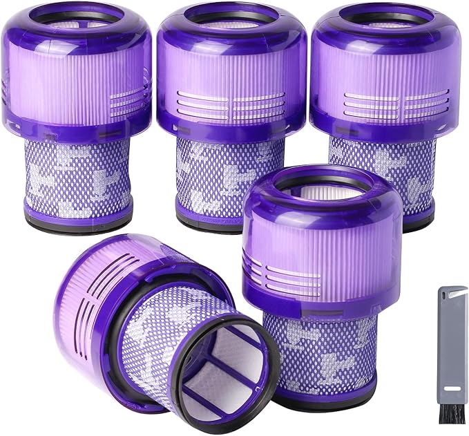 V11 Filter Replacement for Dyson V11 Torque Drive, V11 Animal V11 Complete V11 Extra V15 Detect Submarine Vacuums, Replace Part # 970013-02, 5 Pack Filters and 1 Clean Brush