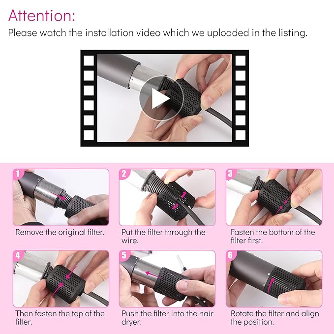 Hair Dryer Filter Replacement for Dyson Supersonic HD01 HD03 HD07 HD08 Models, Hair Dryer Outer Filter Cage Replacement Parts (Black)