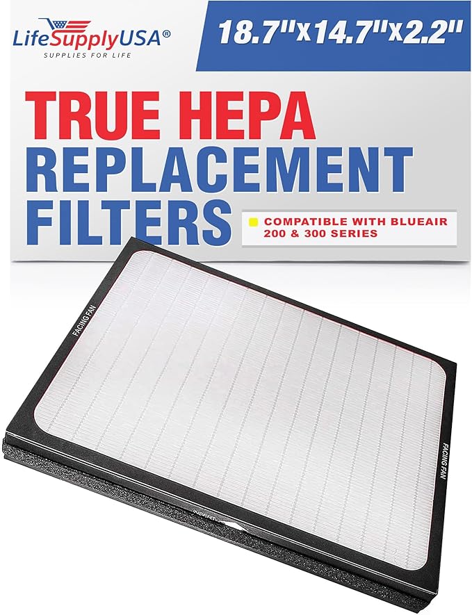 LifeSupplyUSA True HEPA Filter Replacement Compatible with Blueair 200, 300 Series Air Purifier