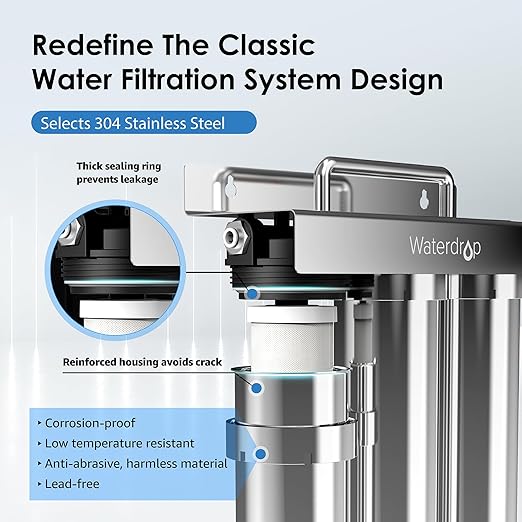 Waterdrop TST-UF 0.01μm Ultra-Filtration Under Sink Water Filter System, Stainless Steel Water Filter for Sink, 5X Service Life Under Sink Water Filtration System, Removes 99% of Contaminants