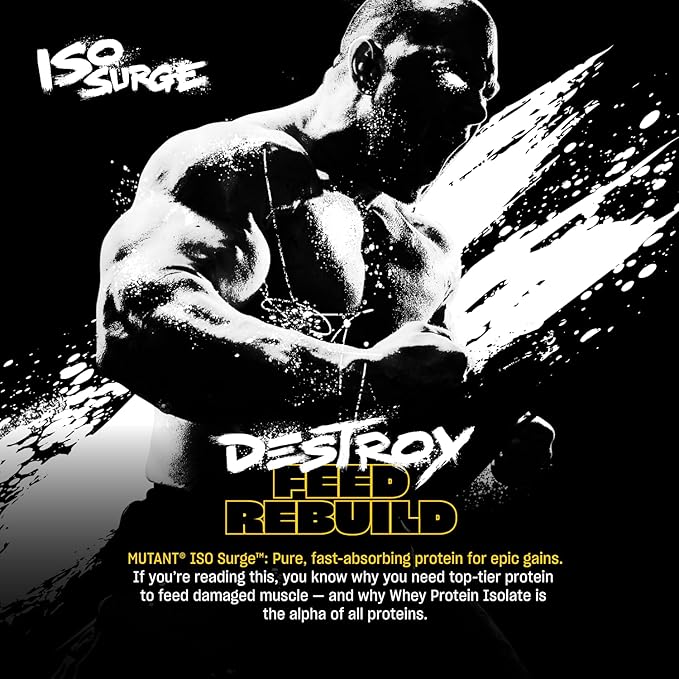 Mutant ISO Surge Whey Protein Isolate Powder Acts Fast to Help Recover, Build Muscle, Bulk and Strength, 1.6 lb - Strawberry Milkshake