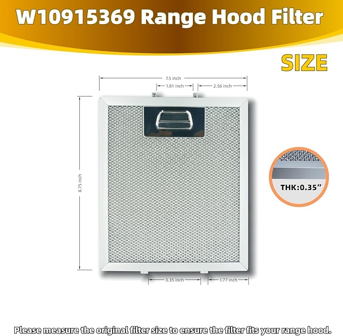 2Pcs W10915369 Range Hood Grease Filter Mesh Grease Vent Filter 5-Layer Aluminum Mesh 8.75 X 7.5 Inch Upgraded Stainless Steel Clips