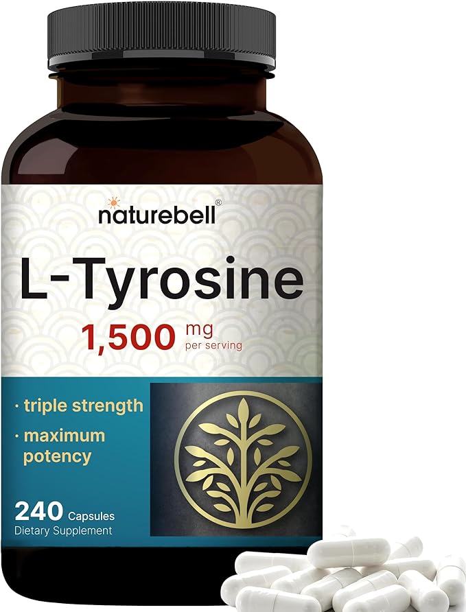 L Tyrosine Supplement, 1,500mg Per Serving, 240 Capsules | Essential Amino Acids – Brain Health Support for Memory, Cognitive Health, and Mental Alertness – Non-GMO