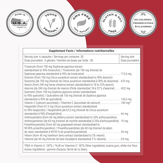 SuperSmart - VeinoMax (Advanced Complex) - with Diosmin, Hesperidin, Horse Chestnut, Vitexin - Veins Supplement | Non-GMO & Gluten Free - 180 Vegetarian Capsules