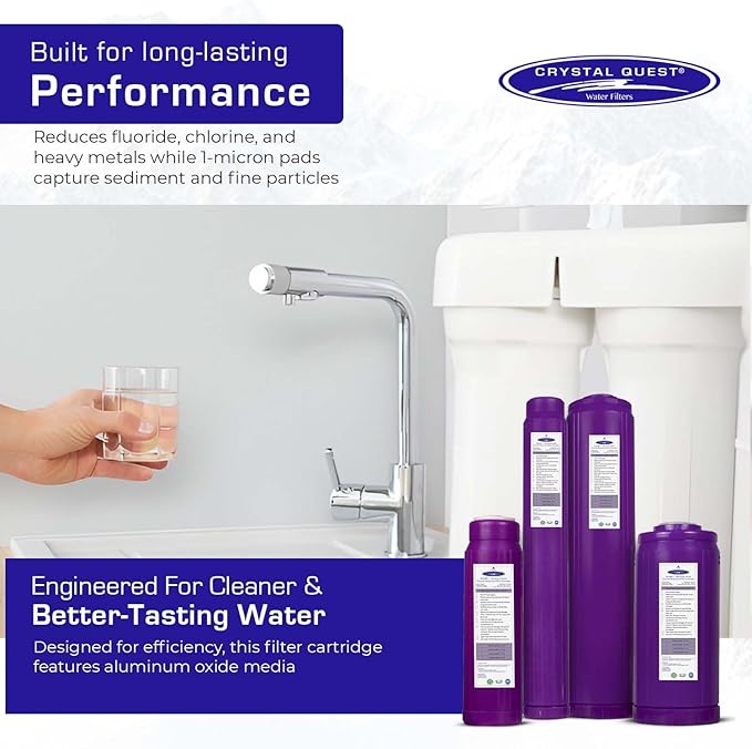 Crystal Quest SMART + Aluminum Oxide Water Filter Cartridge – Reduces Fluoride & Chlorine – 1-Micron Filtration for Clean, Great-Tasting Water – Long-Lasting Performance