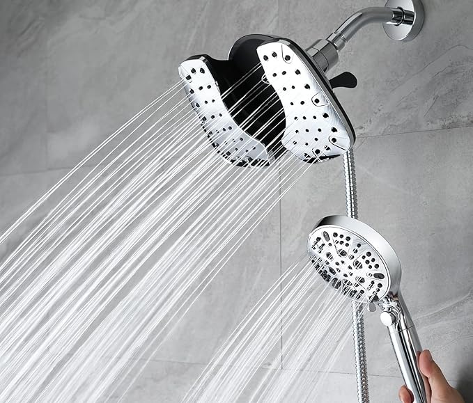2-in-1 Shower Heads with Handheld 2.5GPM: 10” Rain Shower Head & Hand Held Shower Head, 9 Spray Settings Detachable Shower Head with ON/OFF Switch and 15-Stage Filter