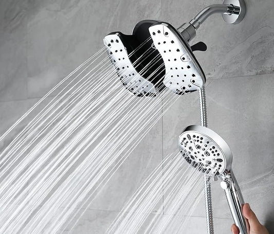 2-in-1 Shower Heads with Handheld 2.5GPM: 10” Rain Shower Head & Hand Held Shower Head, 9 Spray Settings Detachable Shower Head with ON/OFF Switch and 15-Stage Filter