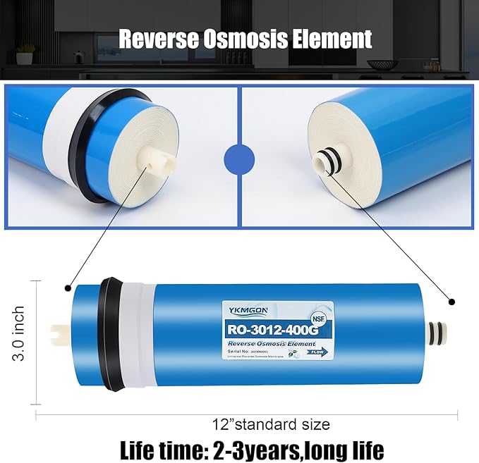 400GPD Reverse Osmosis Membrane Kit with RO Membrane Housing,Wrench,Quick-Connect Fittings,Check Valve and Water Pipe Replacement for Under Sink Home Drinking RO Water Filter System