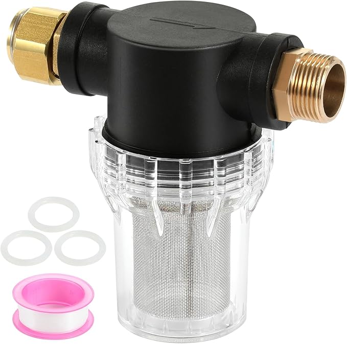 Garden Hose Filter Attachment Line Water Hose Filter with 3/4-inch（DN20） 40 Mesh Screen2Pcs O-Ring and PTFE Tape, Garden Hose Filter Pressure Washer Inlet for RV Camping Car Wash Water Hose