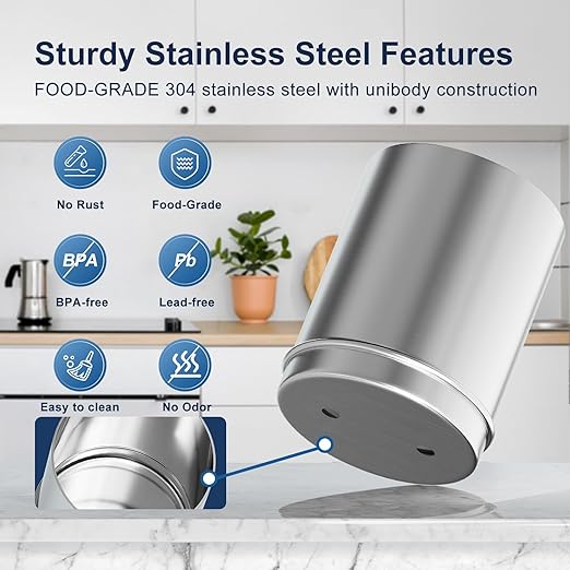 Purewell Gravity-Fed Water Filter System, 1.5 Gallon Stainless Steel Countertop Filtration System with 2 Black Purification Elements and Metal Spigot for Home and Outdoor Use（with Stand）